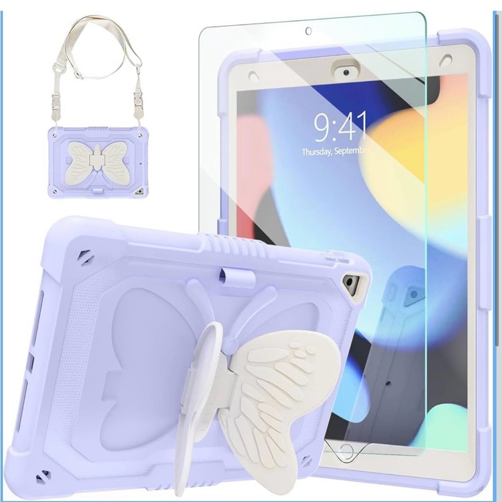 Butterfly IPad Case with Strap and Screen Protector 10.2in